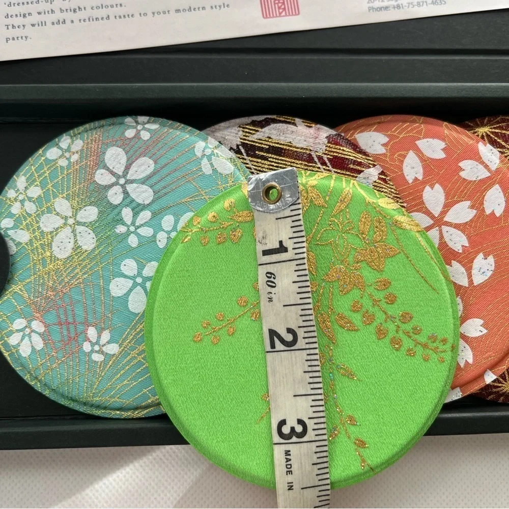 Japanese Coasters Gold Painted Yuzen Table Wares Kimono Fabric Coasters